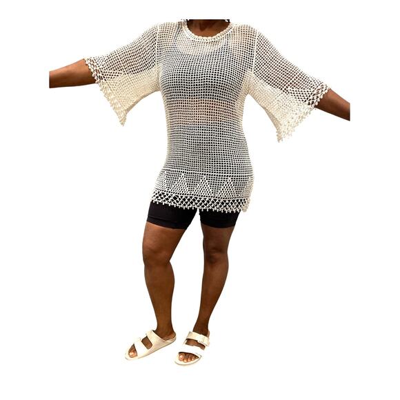 Womens Crochet Tunic Top Small Mesh Elegant Cruise Vacation Cover Up Holiday - Picture 4 of 8